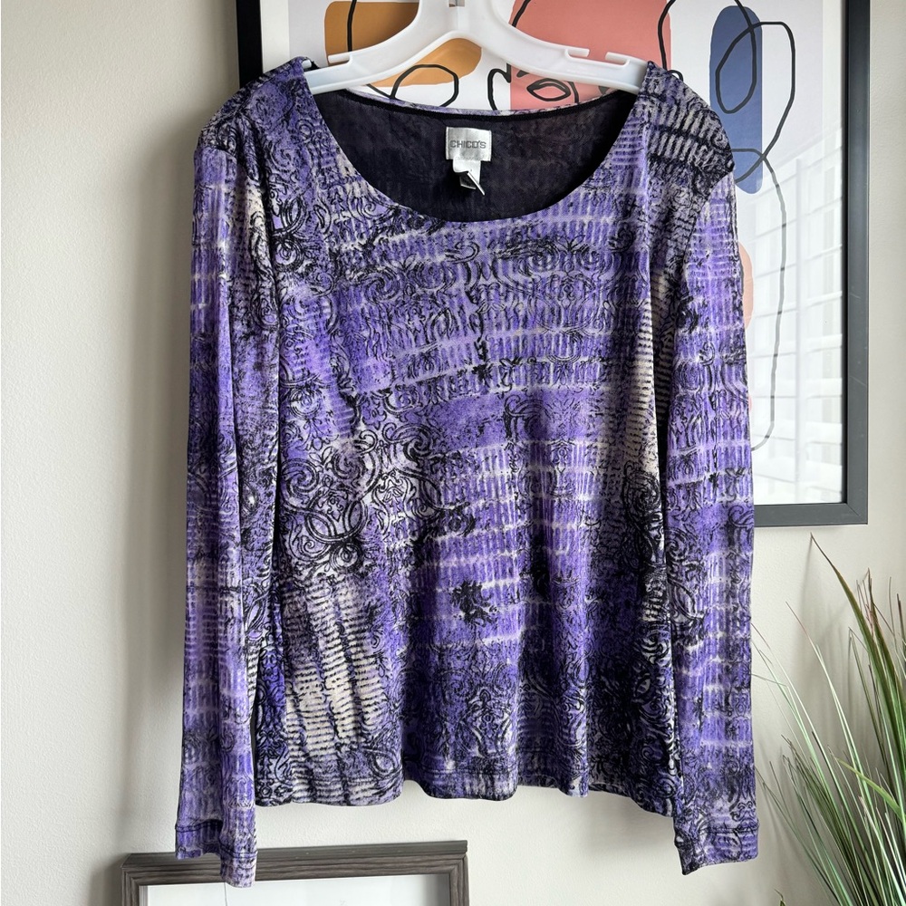 Chico's Purple Long Sleeve Blouse Relaxed Fit